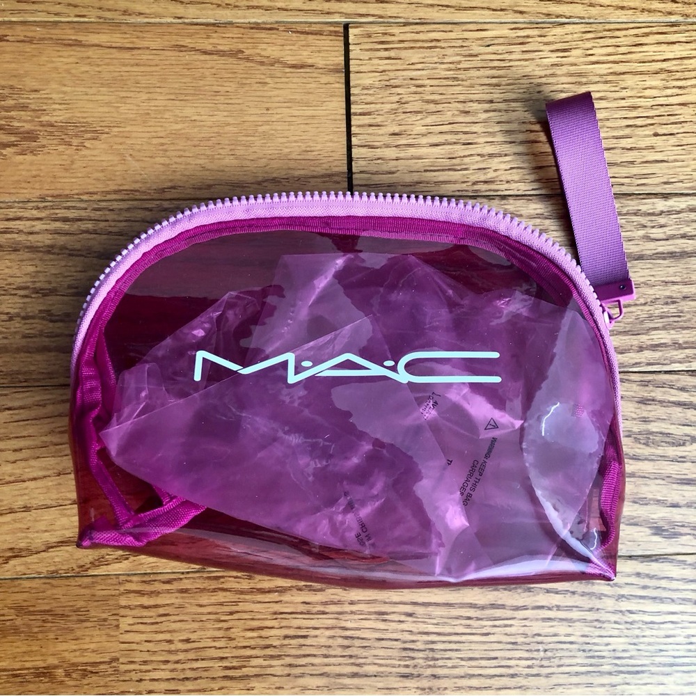 MAC Cosmetics Makeup Clear Polyurethane Pink Makeup Bag Pouch NWOT